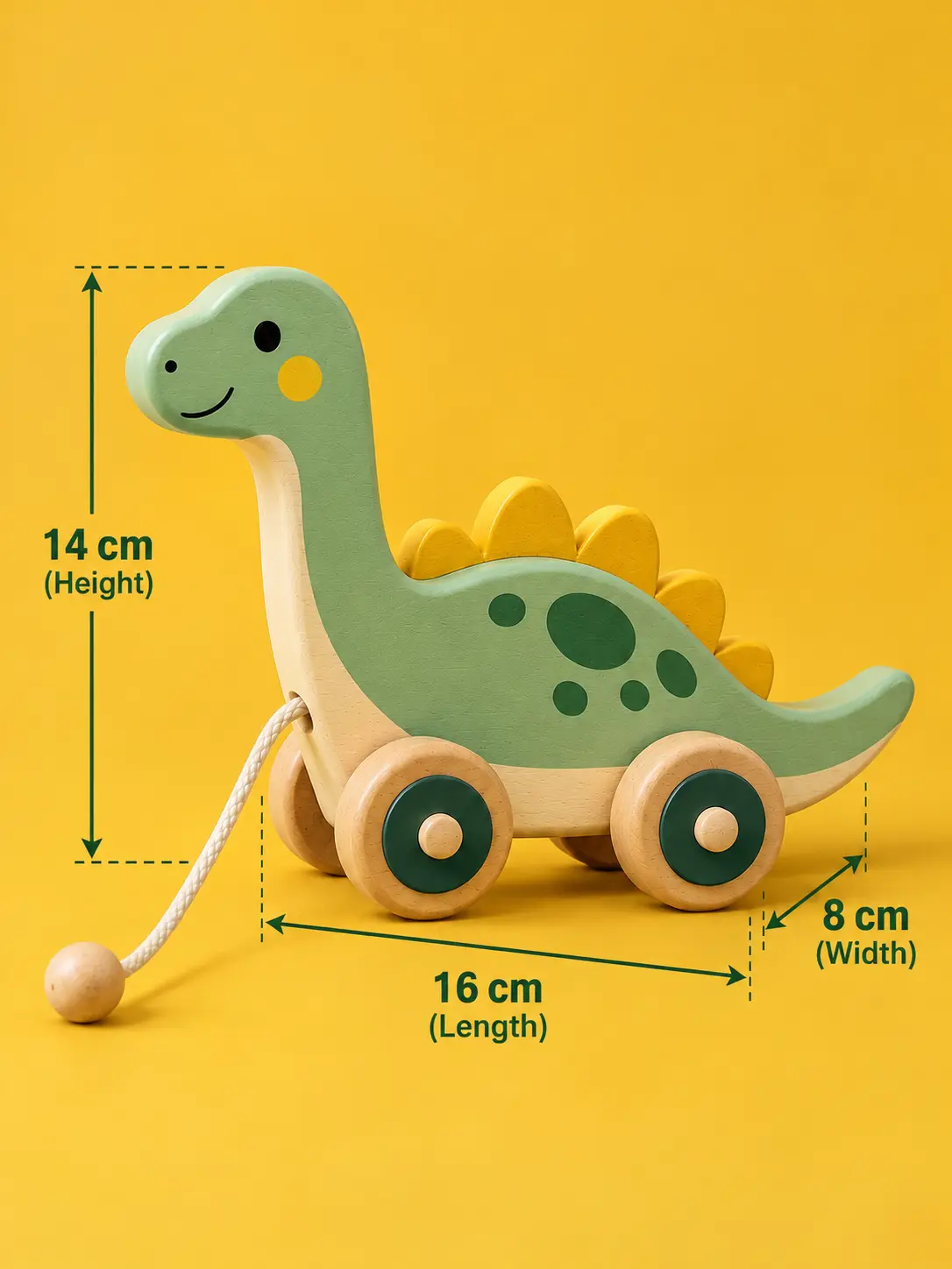 Toy product size view with width, length and height measurements