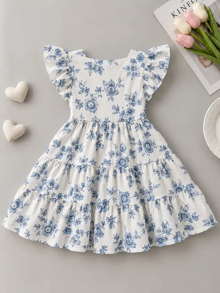 Back-view product displayed in a premium boutique flat lay with floral accents, decorative hearts and a neutral tabletop background.